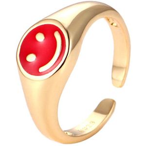 Smiley ring Goud - Rood - ring maat 17 - Ring Smile - Ring Emoji - Smileyring