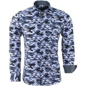 Montazinni - Trendy Heren Overhemd - Camouflage - Grijs