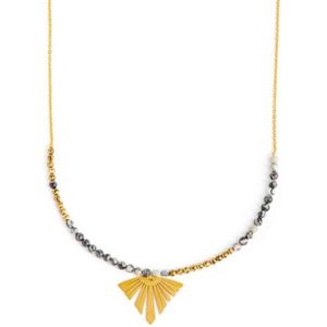 Handgemaakte Lange Hanger Ketting - Natuurstenen kralen - Leaf - Blad - Goud - Dames - Lieve Jewels