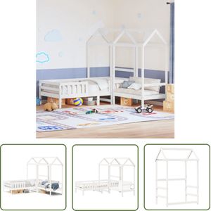 The Living Store Kinderbed met huisje en bankje massief grenenhout wit 80x200 cm - Kinderbed - Houten Bed - Bed Frame - Grenenhouten Bed - Kids Bed