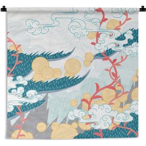 Wandkleed Aziatische schilderkunst - Abstract patroon Japans landschap Wandkleed katoen 150x150 cm - Wandtapijt met foto