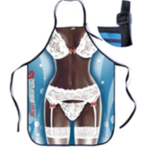 Barbecue schort - dame in witte lingerie - grappig - keukenschort - one size