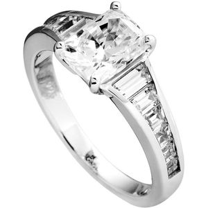 Diamonfire - Zilveren ring met steen Maat 19.5 - Solitaire met baguette bezette band