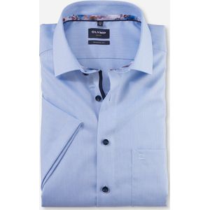 OLYMP modern fit overhemd - korte mouw - structuur - lichtblauw (contrast) - Strijkvrij - Boordmaat: 39