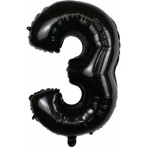 Cijfer Ballon nummer 3 - Helium Ballon - Grote verjaardag ballon - 32 INCH - Zwart  - Met opblaasrietje!