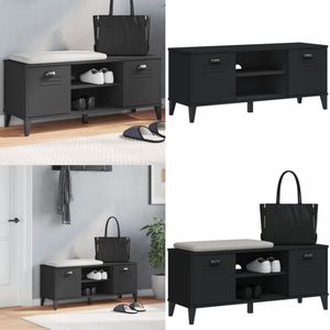 vidaXL Schoenenbank VIKEN 106x35x45 cm bewerkt hout zwart - Schoenenbank - Schoenenbanken - Schoenenkast - Schoenenrek