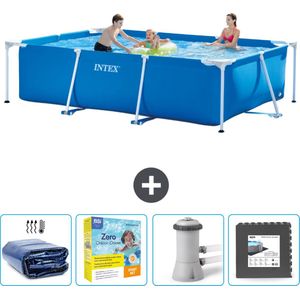 Intex Rechthoekig Frame Zwembad - 300 x 200 x 75 cm - Blauw - Inclusief Solarzeil - Onderhoudspakket - Zwembadfilterpomp - Vloertegels