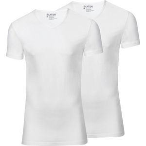 Slater 6900 - Stretch 2-pack extra lang T-shirt V-hals korte mouw wit XXL 95% organisch katoen 5% elastan