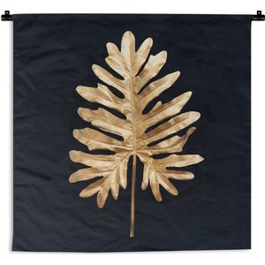 Wandkleed Golden leaves vierkant - Gouden blad met gaten op een zwarte achtergrond Wandkleed katoen 180x180 cm - Wandtapijt met foto