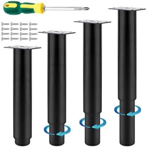 Set van 4 verstelbare meubelpoten, zwarte metalen tafelpoten, bankpoten, kastpoten, hoogte instelbaar van 20 tot 37 cm, inclusief 18 schroeven en schroevendraaier