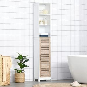 Vrijstaande Badkamerkast - Compact Design met 3 Open Planken en Verstelbare Schappen - Wit, Perfect voor Kleine Ruimtes