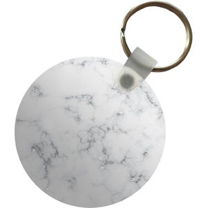 Sleutelhanger - Marmer - Wit - Zilver - Glitter - Marmerlook - Chique - Plastic - Rond - Uitdeelcadeautjes