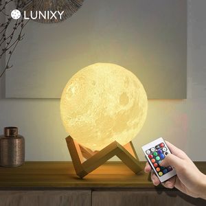 Lunixy® Maan Lamp 3D Tafellamp - Maanlamp - Lavalamp - 15 cm - Accu tot 89 uur - 16 Dimbare LED Kleuren – Afstandsbediening
