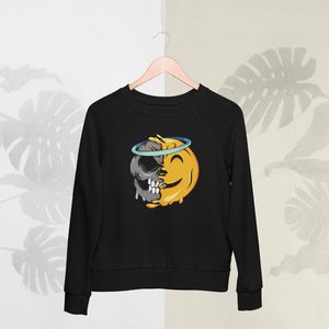 Feel Free - Halloween Sweater - Smiley: Lachend gezicht met halo - Maat L - Kleur Zwart