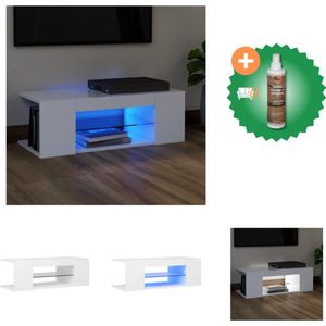 vidaXL Tv-meubel met LED-verlichting 90x39x30 cm wit - Kast - Inclusief Houtreiniger en verfrisser