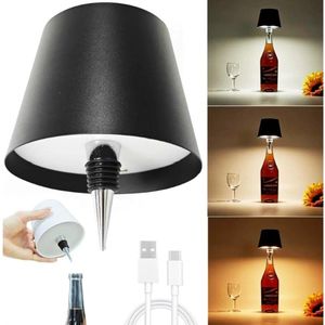 3 Kleuren Dimbare Flessenlamp LED-Tafellamp ZWART – Oplaadbare Nachtlamp met Traploos Dimmen