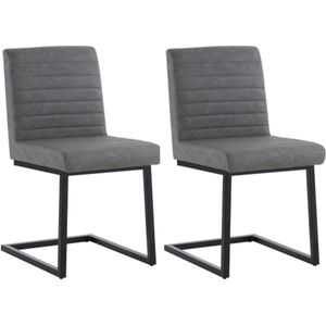 Set van 2 eetkamerstoelen, gestoffeerde stoel met zigzag metalen poten, moderne loungestoel, stoel voor slaapkamer, studeerkamer en bureau, imitatieleer, grijs