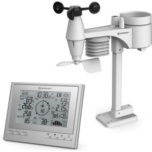 Bresser Weerstation ClimateScout - 7-in1 Zilver - Draadloos - Voor Binnen & Buiten - Met 360° Windmeter