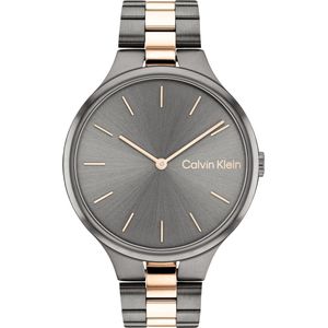 Calvin Klein CK25200127 Dames Horloge - Mineraalglas - Roestvrijstaal - Grijs - 38 mm breed - Quartz - Vouw/Vlindersluiting - 3 ATM (spatwater)