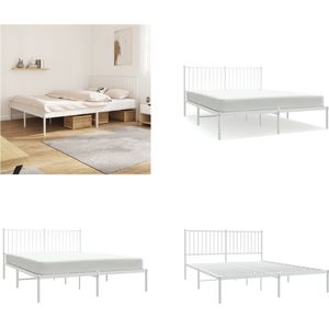 vidaXL Bedframe met hoofdbord metaal wit 150x200 cm - Bedframe - Bedframes - Tweepersoonsbed - Bed