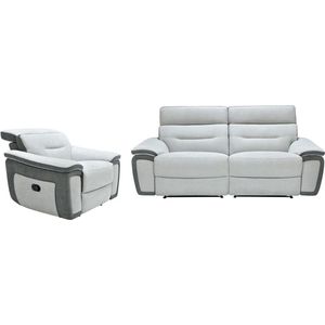 Relax-zitbank met 3 plaatsen en relax-fauteuil in tweekleurige microvezel, donkergrijs en lichtgrijs, PARUA L 203 cm x H 75 cm x D 102 cm