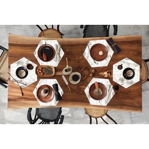 Placemats hexagon - Onderleggers placemats - Placemat zeshoek - Beton print - Wit - Bruin - Patronen - 6 stuks