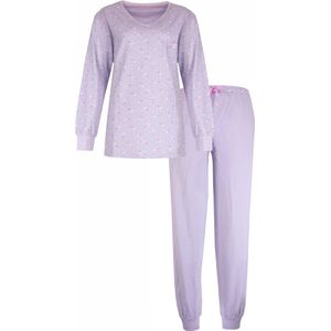 Dames Pyjama Set Tenderness – Bloemetjes print - 100% Gekamde Katoen –Lavendel Lila - Maat L