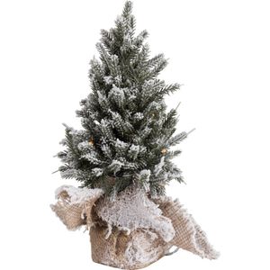 J-Line Kerstboom+Led+Pot Jute Plastiek Besneeuwd Groen Extra Small