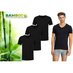 Bamboo - T-Shirt Heren - V Hals - 3 Pack - Zwart - XXL - Bamboe Ondershirt Heren - Extra Lang - V-Neck - Anti Zweet T-shirt Heren