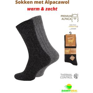 2 paar Sokken met Alpaca wol - Maat 39-42 - Wollen Sokken - Warm en Zacht - Outdoor - Wintersport - Huissokken - Wintersokken - Thermosokken - Cadeau