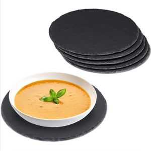 **Leisteen Serveerplank 6 Stuks - Rond 25 cm - Pizzabord & Buffet Onderzetter**