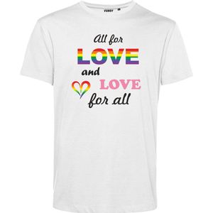 T-shirt Love For All | Gay pride shirt kleding | Regenboog kleuren | LGBTQ | Wit | maat 3XL