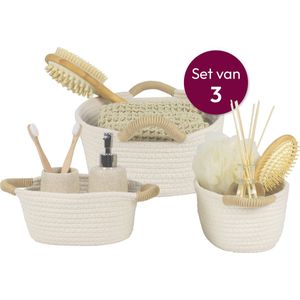 Gadgy Opbergmand 3 Stuks - Opbergmandjes Badkamer - Katoen Opbergmanden met Handgrepen - Opbergbox - Kast & Lade Organizer