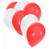 30x Ballonnen wit en rood - 27 cm - rode / witte versiering
