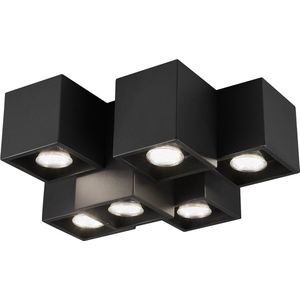 LED Plafondlamp - Plafondverlichting - Torna Ferry - GU10 Fitting - 6-lichts - Rechthoek - Mat Zwart - Aluminium