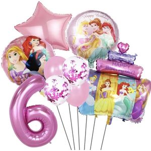 Prinsessen Verjaardag Versiering - Leeftijd: 6 Jaar - Prinsesjes Thema - Kinderverjaardag / Kinderfeestje - Roze Ballonnen - Feestversiering Prinsessen Thema - Prinses Ballonnen - Pink Balloons Princess - Meisje Verjaardag Versiering - zes Jaar