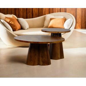 Salontafel Balou - Set van 2 - Rond - Walnoot - Massief Mangohout