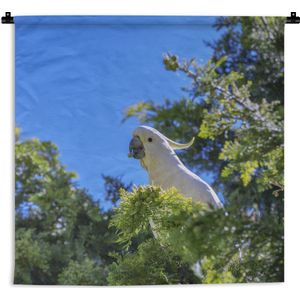 Wandkleed - Wanddoek - Witte kaketoe in een groene boom - 180x180 cm - Wandtapijt