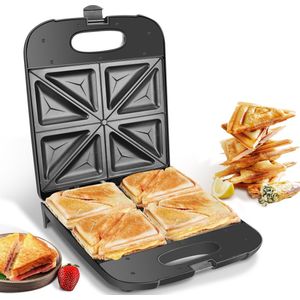 Aigostar Tosti-apparaat - Tosti-ijzer voor 4 Tosti's - Anti-Aanbaklaag - Cool Touch-Contactgrill - 1400w - zwart - Dylan 30ZGC