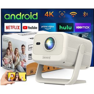 Beamer 12000 Lumen - 1080p Full HD - Mini LED Beamer - Draagbare WiFi Projector met 360° Flip Functie - Beamers - Streamen vanaf je telefoon - 4K Support - Smart - IOS & Android - Bluetooth 5.0 - Autofocus / Autokeystone - Wit - Zenwire H8