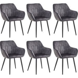 Colenis® - Luna Eetkamerstoel - Set Van 6 - Antraciet - Adoré Velvet - - Met armleuning