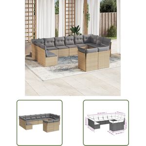 The Living Store 12-delige Loungeset met kussens poly rattan beige - Loungeset - Tuinset - Buitendecoratie - Loungehoek - PE-rattan