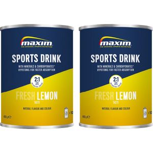 Maxim Sports Drink Lemon - 2 x 480g - Hypotoon sportdrank poeder - extra electrolytes - Sportdrank met citroensmaak