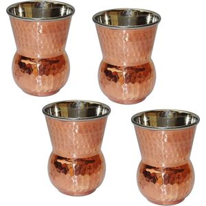 Mughalai Drinkservies, koperen en roestvrij staal, 4-delige set glazen inhoud 400 ml, serveerservies voor huishouden en keuken