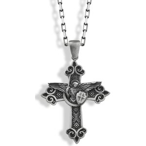 St Gabriel de Aartsengel in het midden van bloemen kruis ketting voor mama Oxidized 20 inches