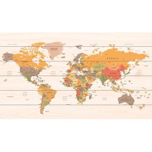 Houten Wereldkaart Bright voor Muurdecoratie | 105 x 60cm | Gratis 100 vlaggetjes en ophangsysteem