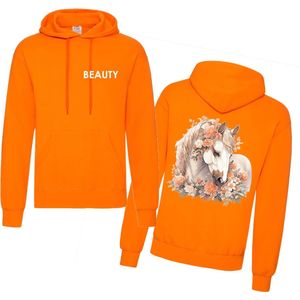 Hoodie paarden - gepersonaliseerde hoodie voor de paardenliefhebber - Oranje - Maat L