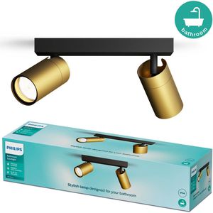 Philips Idris Spot - Plafondspot - Spatwaterdicht IP44 - 5W - Zwart met goud - Badkamerlamp - Twee lichtpunten - Alleen geschikt voor LED spots