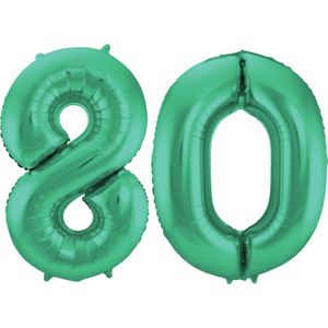 Folat Folie ballonnen - 80 jaar cijfer - glimmend groen - 86 cm - leeftijd feestartikelen