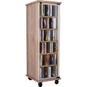 VCM Houten CD DVD-standaard Legbord Staand legbord Zwenkwielen Valenza glazen deur Houten CD DVD-standaard Legbord Staand legbord Zwenkwielen Valenza glazen deur